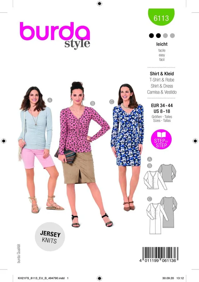 burda-style-6113-schnittmuster-shirt-und-kleid-damen-gr-34-44 image 1