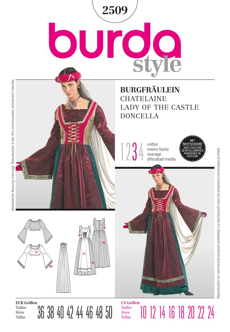 burda-style-2509-schnittmuster-damen-kost-m-burgfr-ulein-gr-36-50 image 1