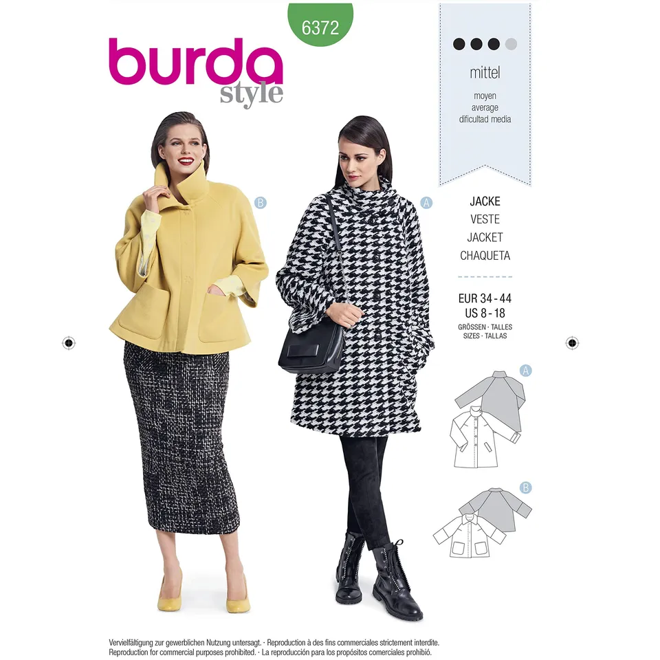 burda-style-6372-schnittmuster-damen-jacke-mantel-a-linie-gr-34-44 image 1