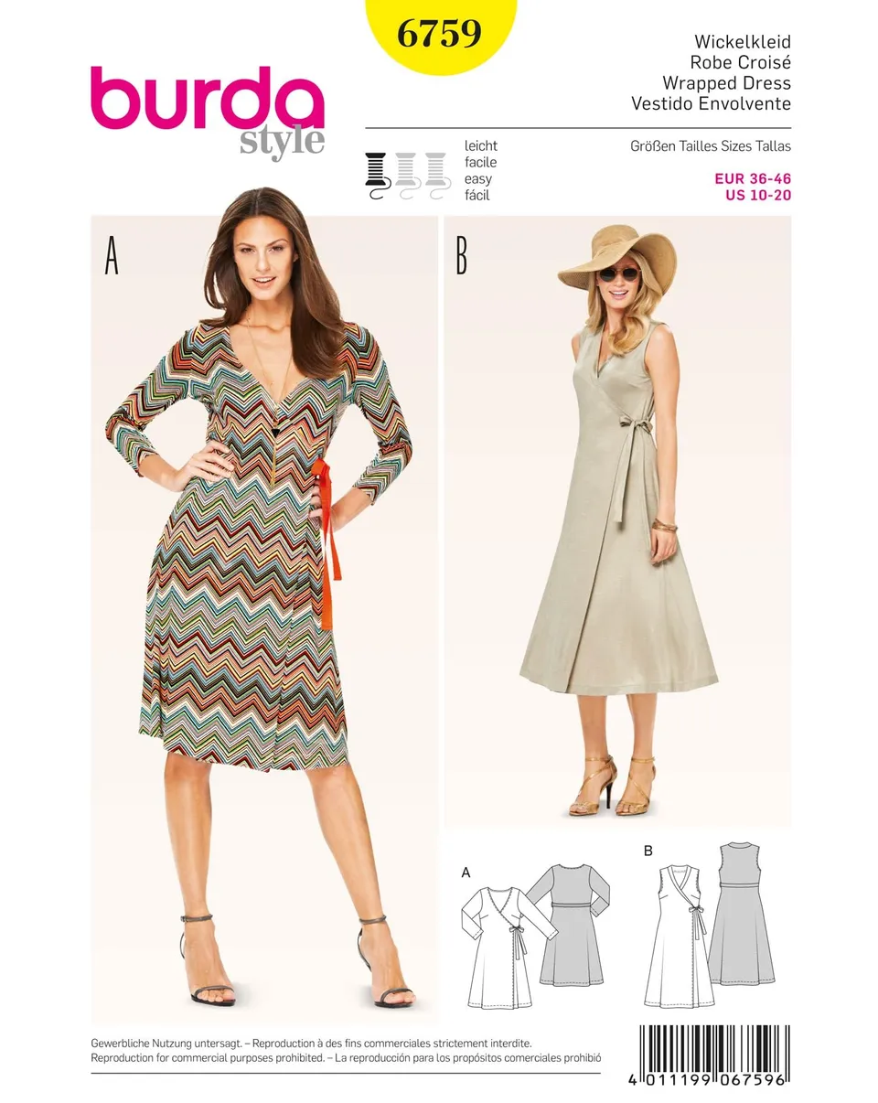 burda-style-6759-schnittmuster-damen-wickelkleid-gr-36-46-papierschnitt image 1