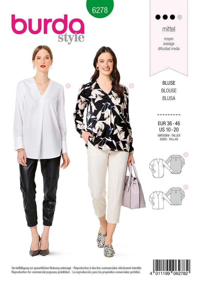 burda-style-schnittmuster-6278-damen-bluse-langarm-mit-v-ausschnitt-gr-36-46 image 1