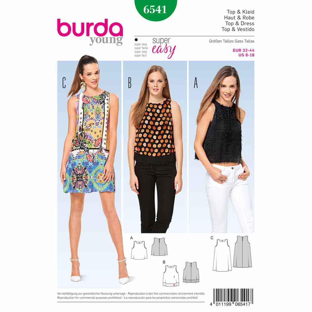burda-style-6541-schnittmuster-damen-top-und-kleid-rmellos image 1