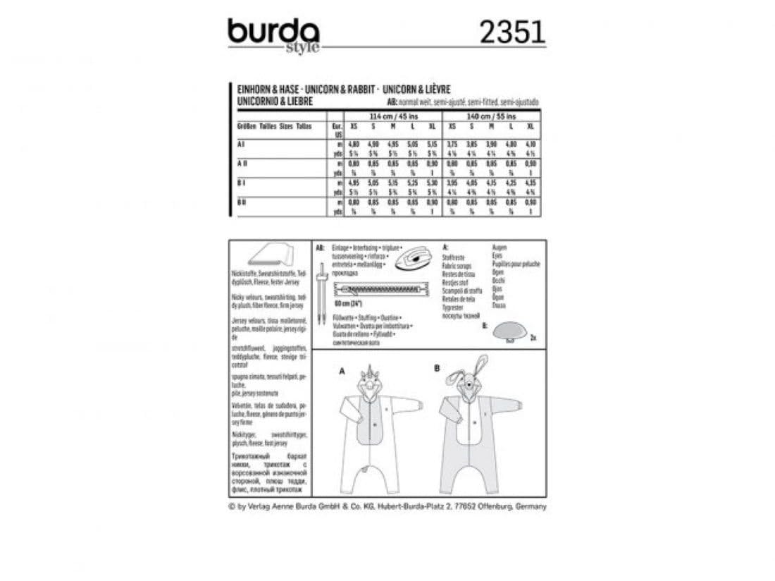 burda-style-2351-schnittmuster-fasching-einhorn-hase-damen-herren-xs-xl image 8