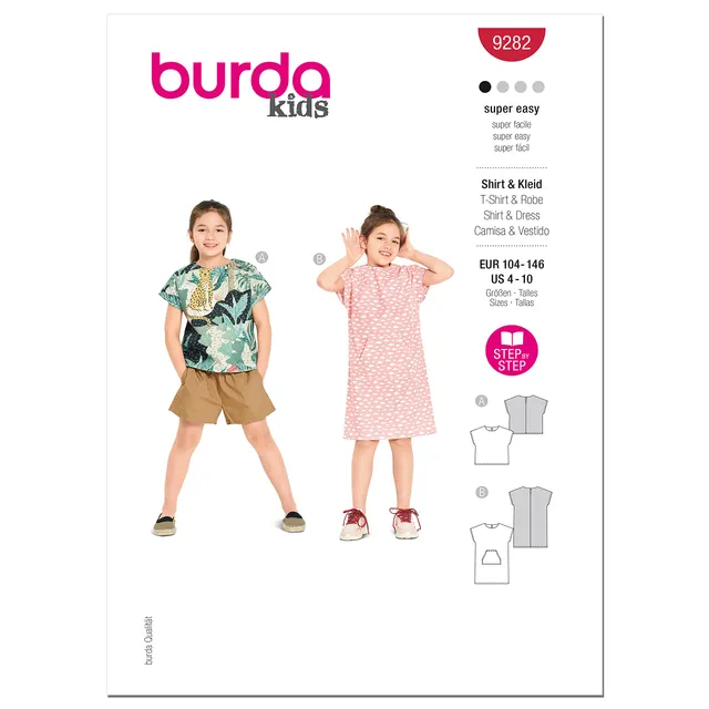 burda-style-9282-schnittmuster-kids-shirt-und-kleid-gr-104-146-level-1 image 1
