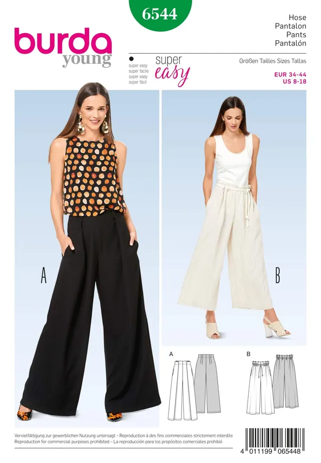 burda-style-6544-schnittmuster-damen-hose-weite-beinweite-gr-34-44 image 1