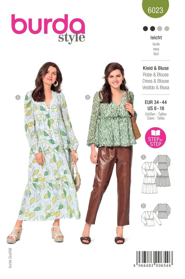 burda-style-katalog-schnittmuster-6023-romantisches-kleid-und-bluse-damen-gr-34- image 1