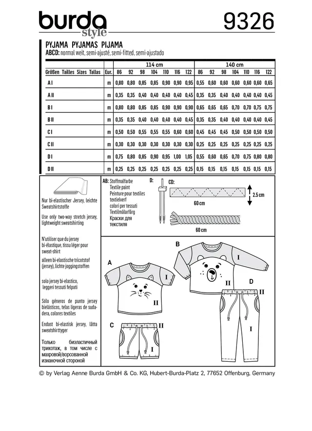 burda-style-9326-pyjama-schnittmuster-unisex-gr-86-122-kinder image 1