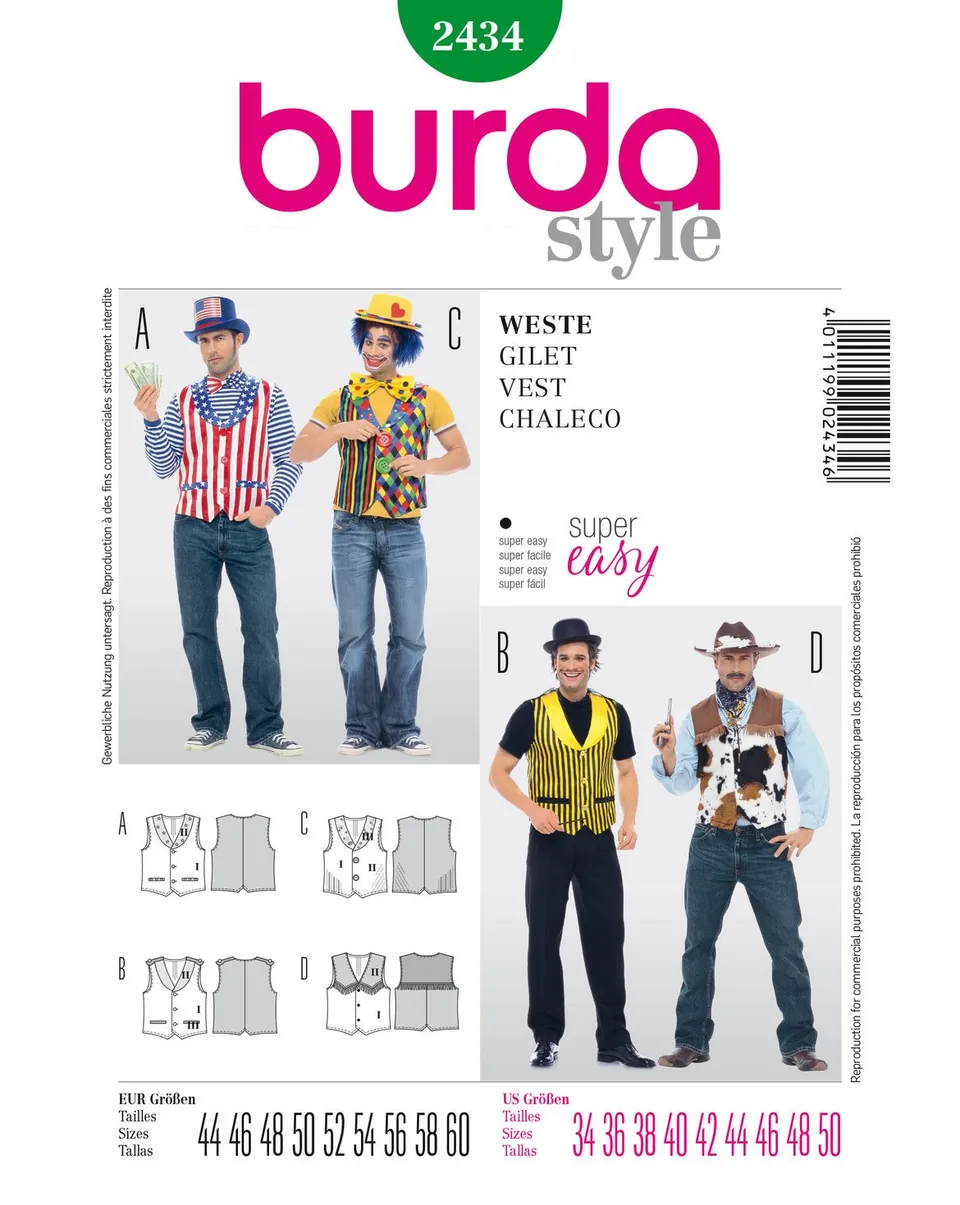 burda-style-schnittmuster-2434-herren-weste-cowboy-gr-44-60-super-easy image 1