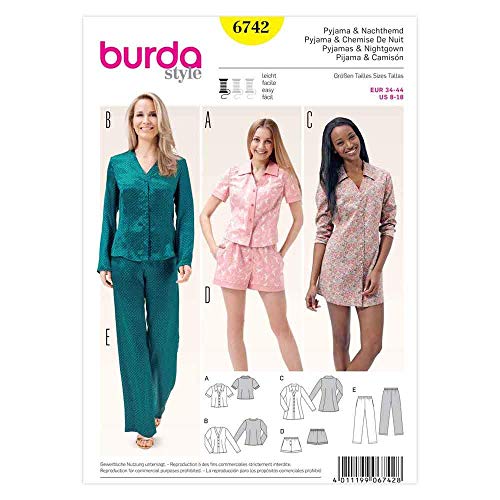 burda-style-schnittmuster-6742-damen-nachtw-sche-pyjama-top-hose-shorts-nachthem image 4