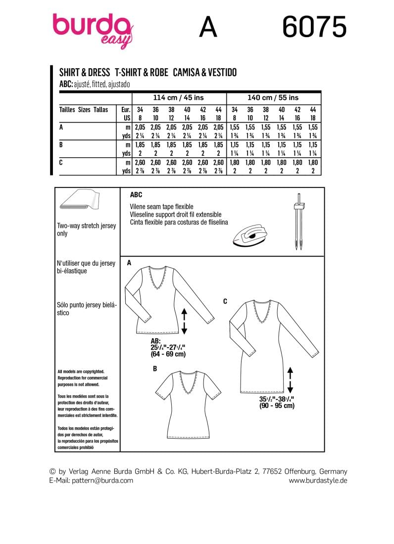 burda-style-b6075-schnittmuster-oberteil-und-kleid-damen-jersey-mit-v-ausschnitt image 2