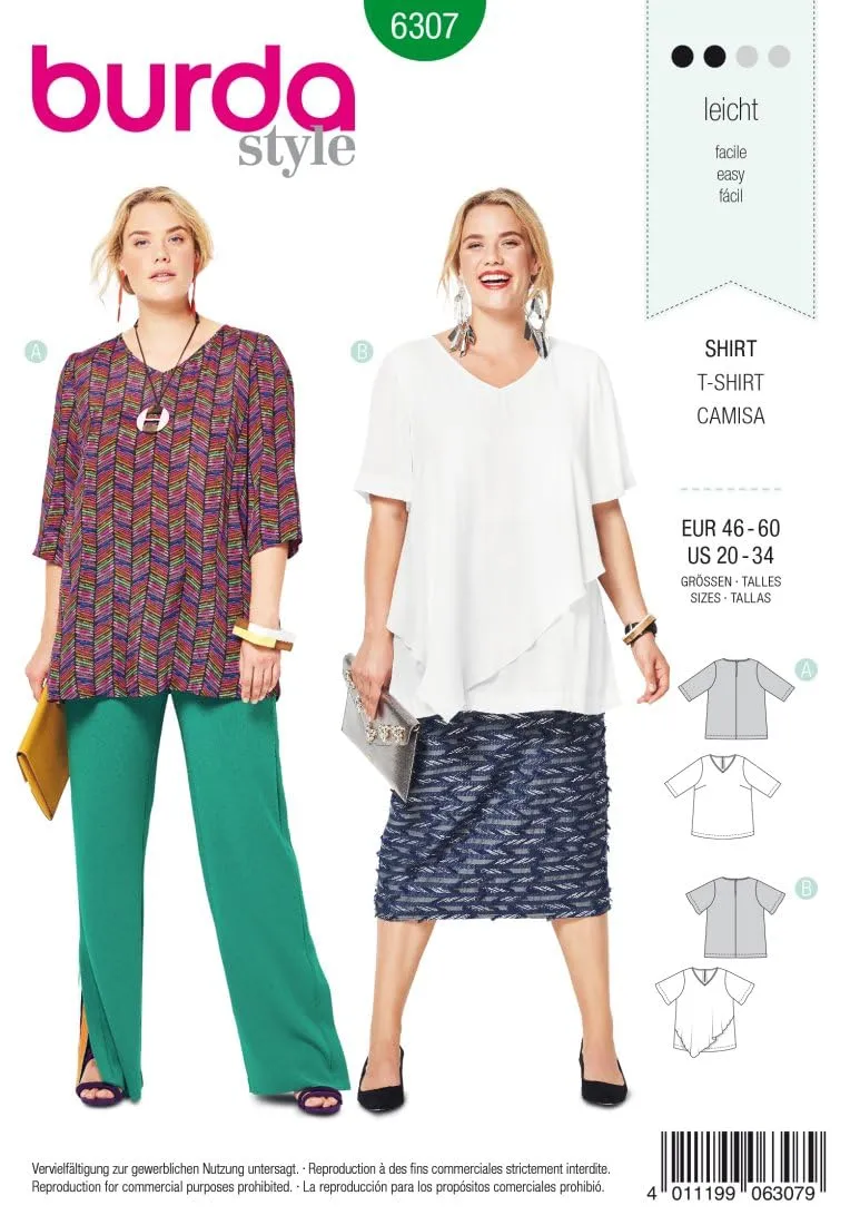 burda-style-schnittmuster-damen-blusen-shirts-6307-gr-46-60 image 1