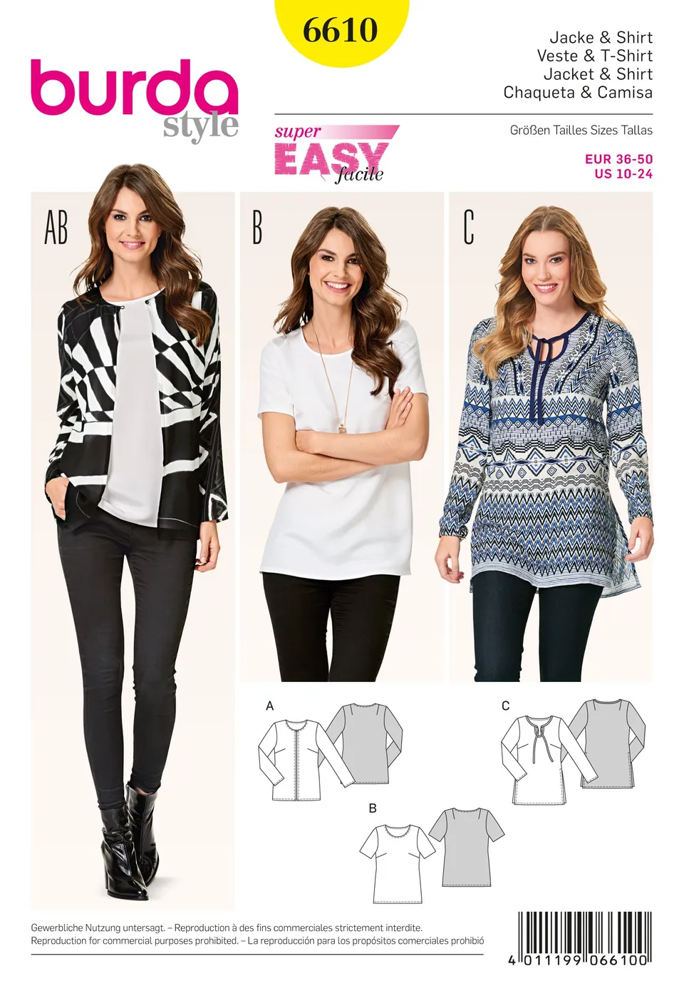 burda-easy-schnittmuster-6610-damen-jacke-und-shirt-gr-36-50 image 1