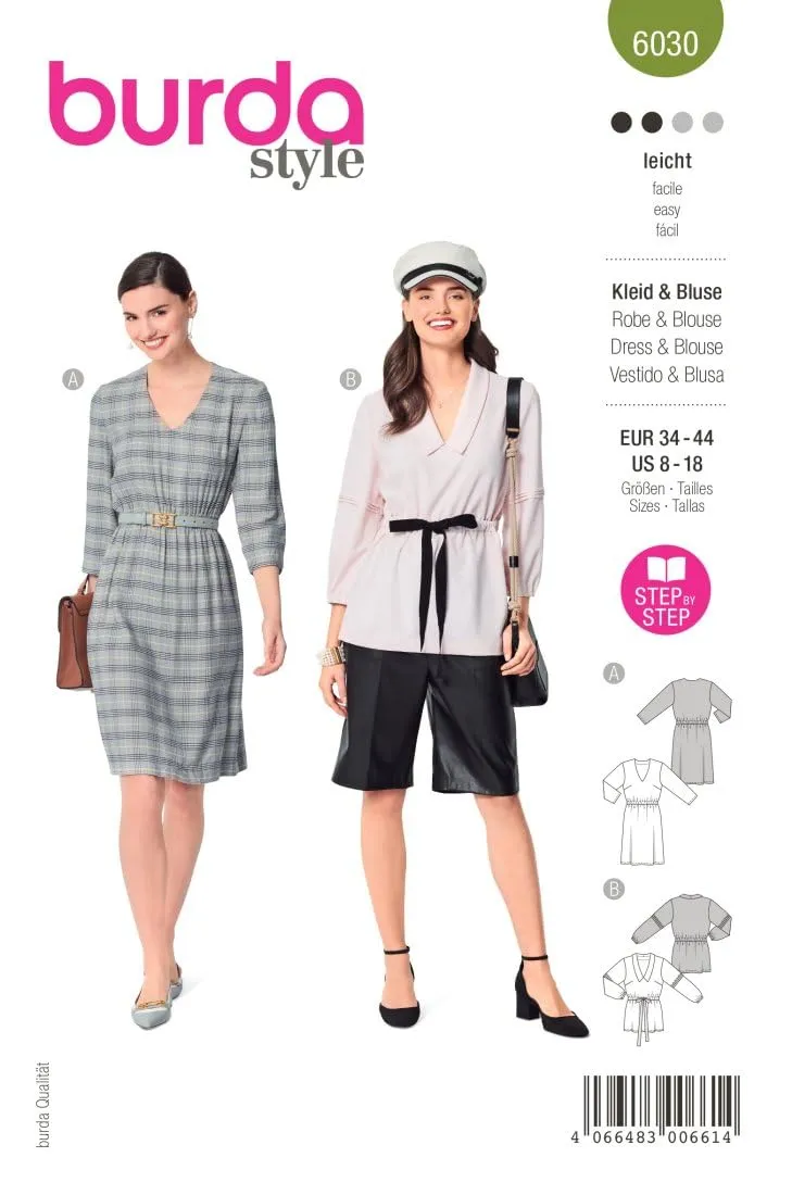 burda-style-schnittmuster-6030-midikleid-und-bluse-mit-gummizug-damen-gr-34-44-n image 1