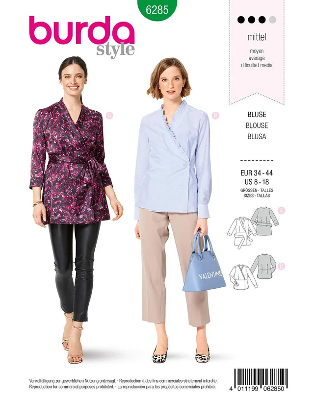 burda-style-6285-wickelbluse-damen-34-44-mit-schalkragen-schnittmuster image 1
