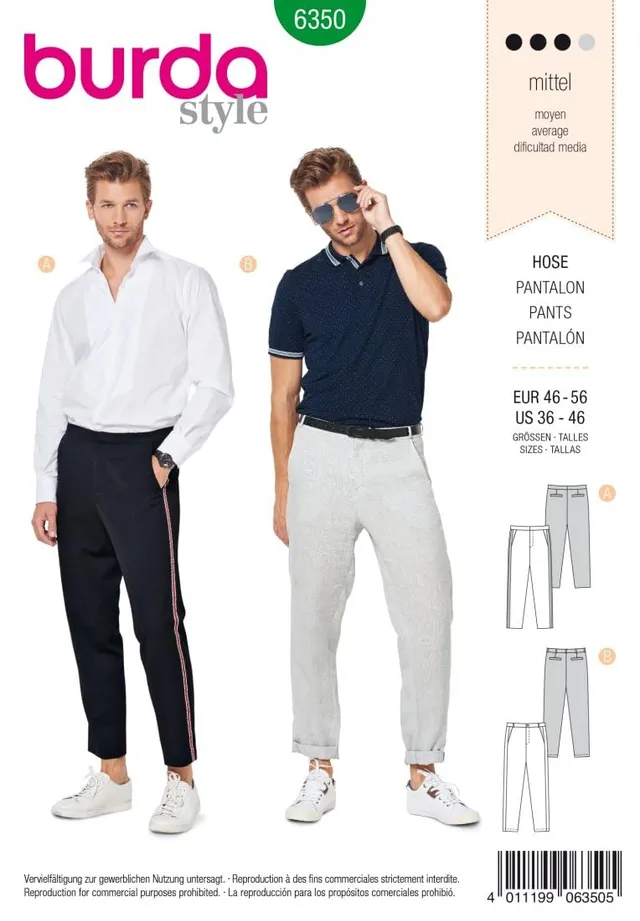 burda-style-6350-schnittmuster-herren-herrenhose-gr-en-set image 1