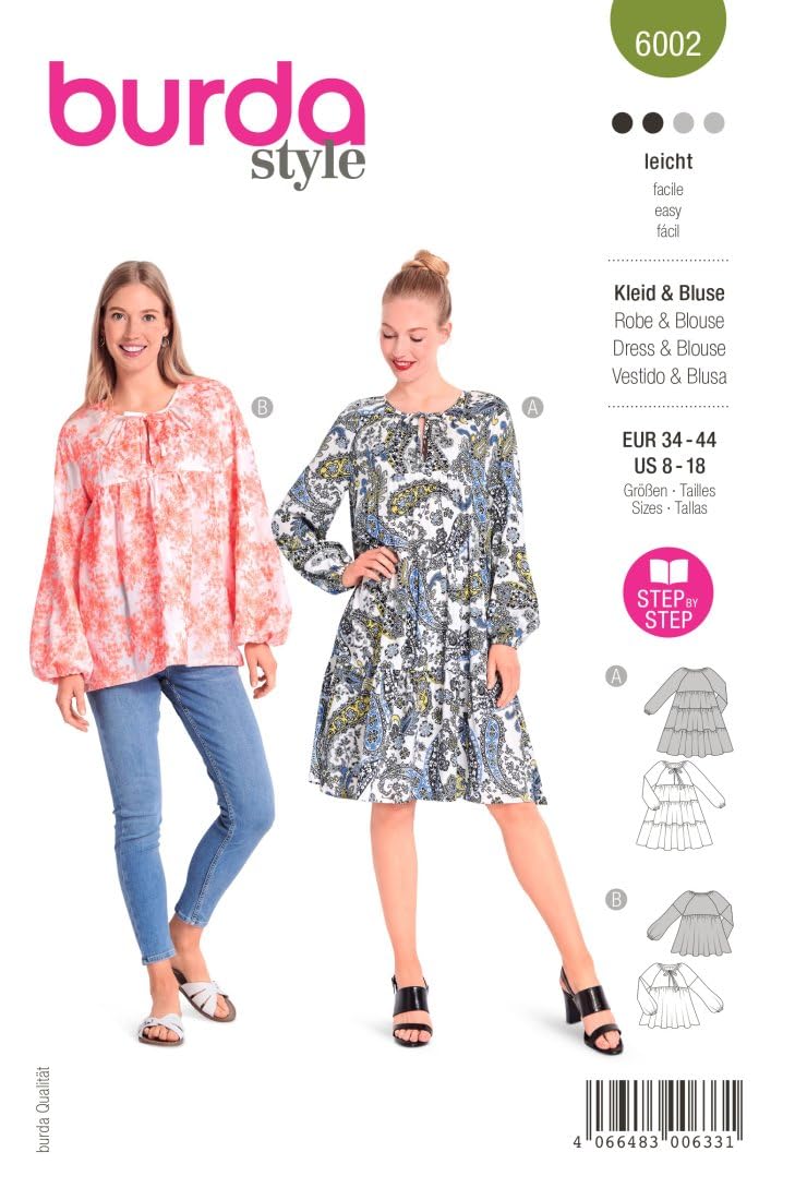 burda-style-schnittmuster-6002-weite-bluse-und-midikleid-mit-ballon-rmeln-damen- image 1