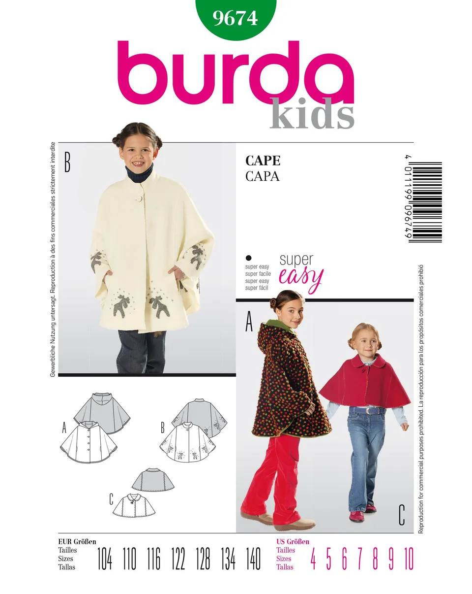burda-9674-schnittmuster-cape-f-r-kinder-gr-104-140-level-1-super-easy-mit-kapuz image 1