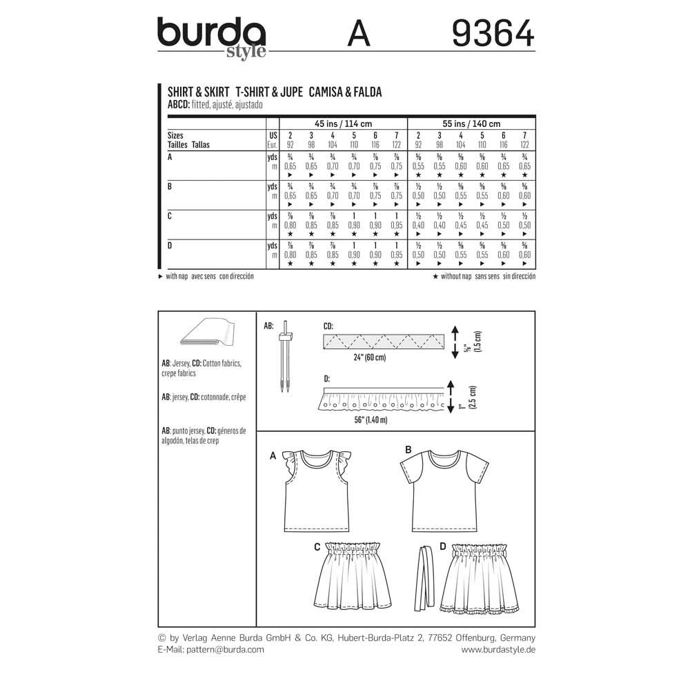 burda-style-kids-schnittmuster-9364-m-dchen-kurzarm-shirt-und-rock-mit-gummibund image 2