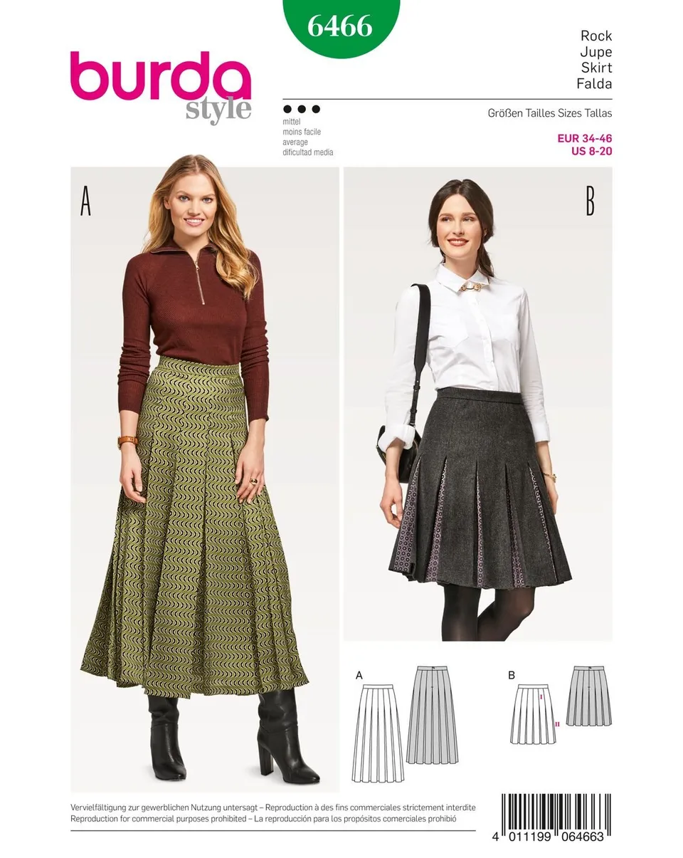 burda-style-6466-schnittmuster-rock-mit-kellerfalten-und-g-rtel image 1