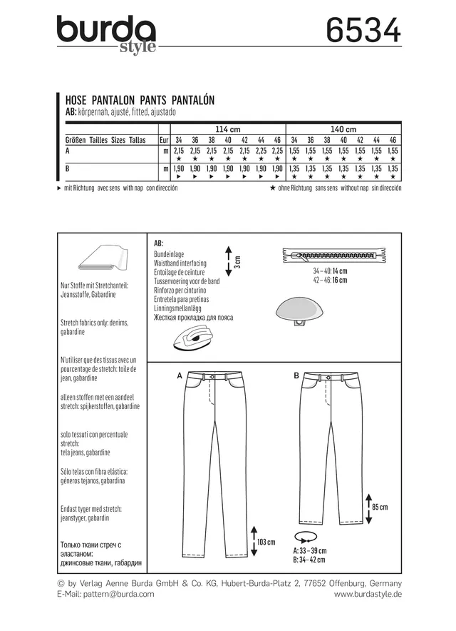 burda-style-6534-schnittmuster-damen-hose-jeans-gr-34-46-papierschnitt image 1