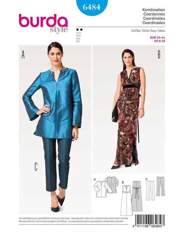 burda-style-6484-schnittmuster-tunika-7-8-hose-und-kleid image 1