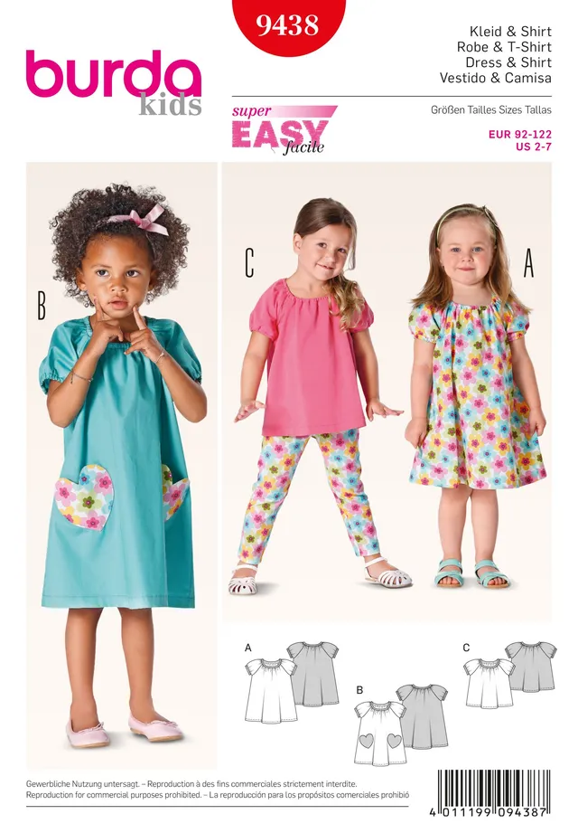 burda-style-9438-schnittmuster-kleid-shirt-mit-puff-rmeln-kids-gr-92-122 image 1