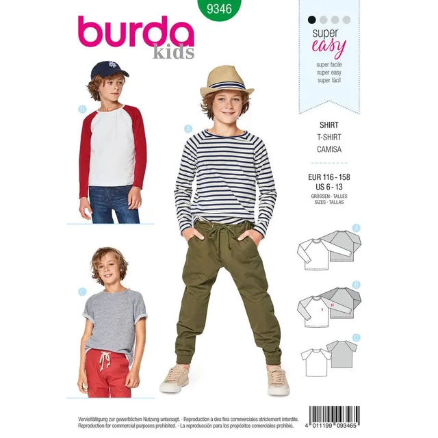 burda-kids-schnittmuster-9346-kinder-shirt-gr-116-158-raglan-jersey-shirt image 1