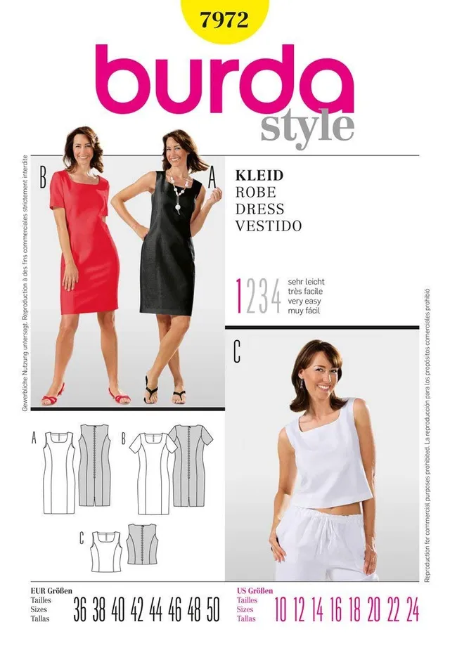 burda-style-7972-schnittmuster-kleid-und-top-gr-38-50-leicht image 1
