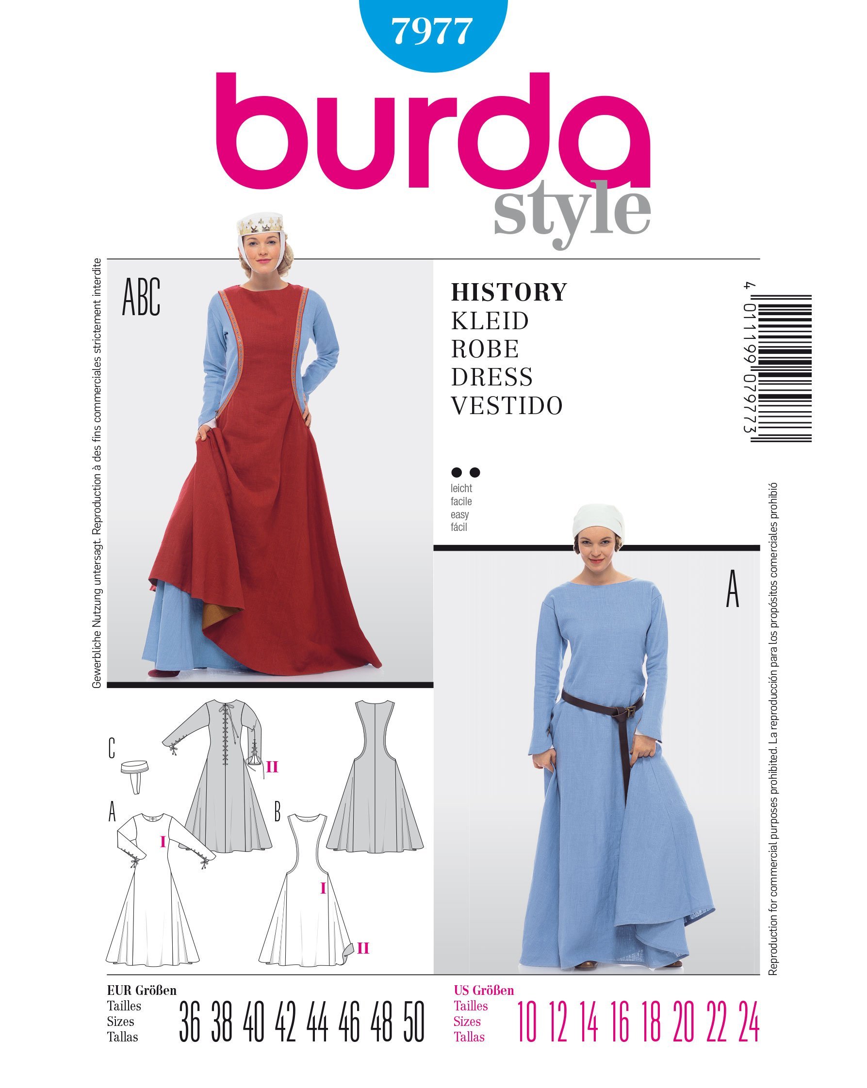 burda-style-7977-schnittmuster-damen-karneval-burgdame-k-nigin-magd-gr-36-50-lev image 1