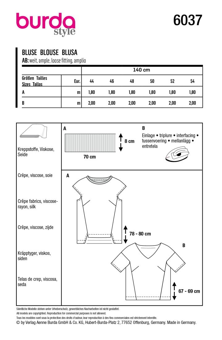 burda-style-6037-schnittmuster-damen-bluse-kurze-rmel-gr-44-54-n-hlevel-leicht image 2