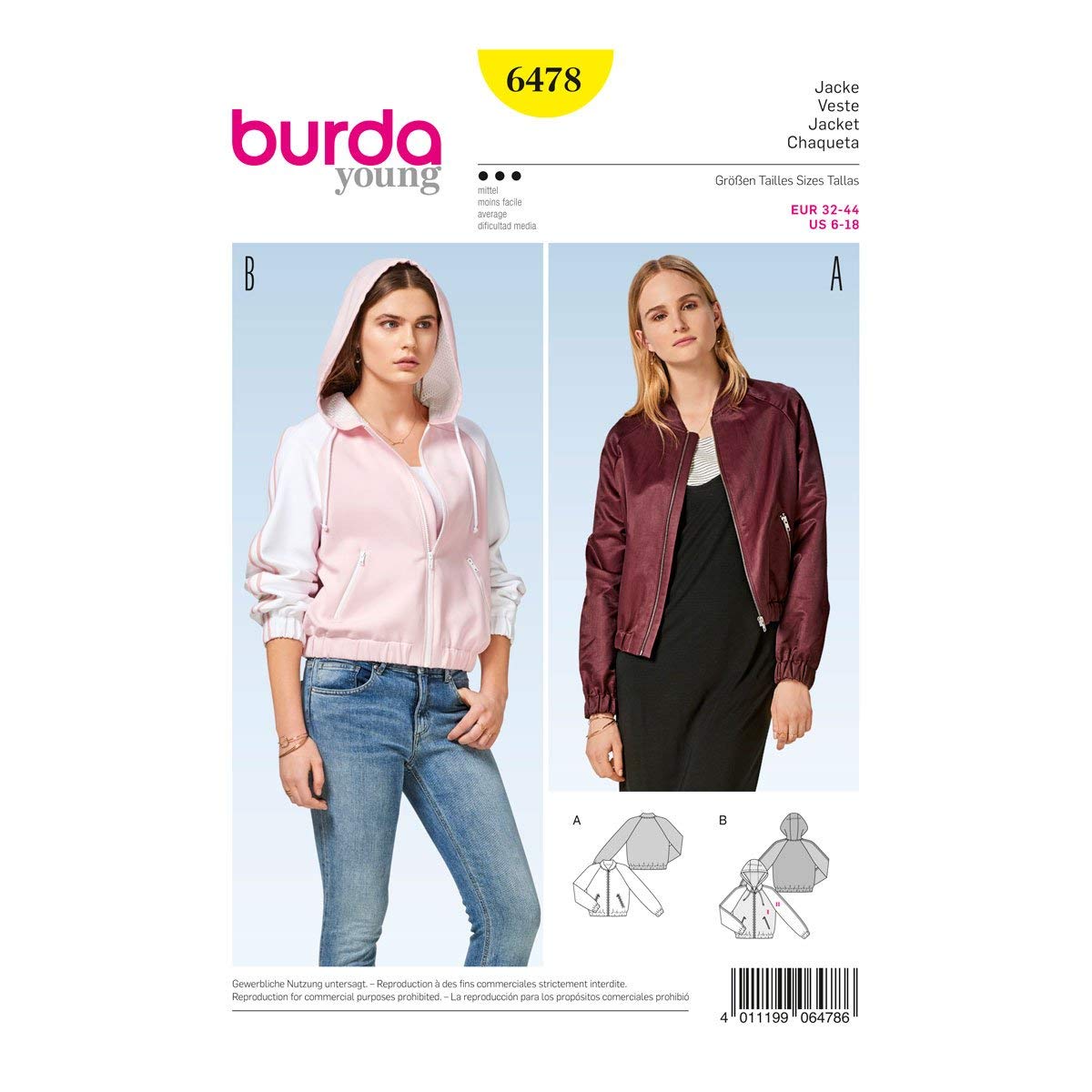 burda-style-6478-damen-schnittmuster-college-jacke-mit-stehkragen-kapuze-gr-32-4 image 2