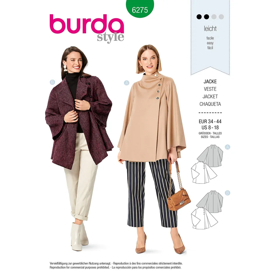 burda-schnittmuster-6275-damen-jacke-cape-jacke-gr-34-44-level-l2 image 1