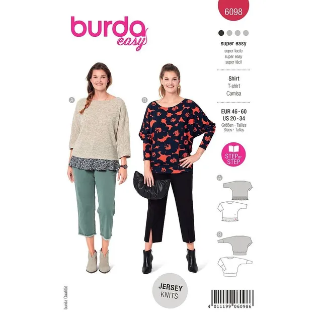 burda-style-6098-schnittmuster-shirt-damen-gr-46-60-level-1-super-easy image 1