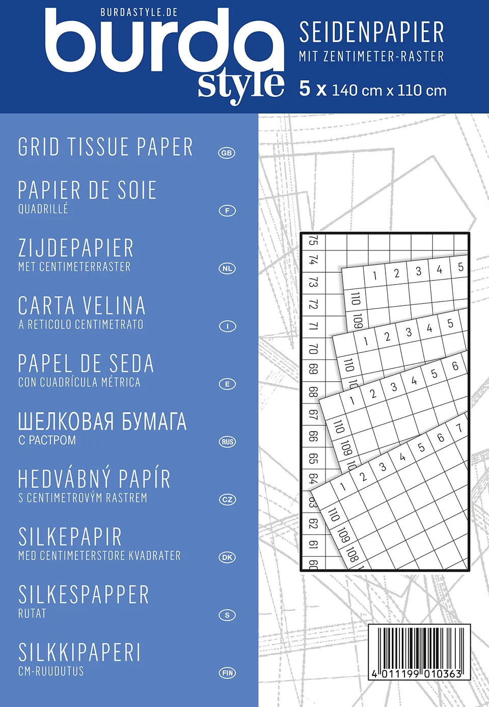 burda-style-seidenpapier-mit-zentimeterraster-5-bl-tter-140-x-110-cm-blau image 1
