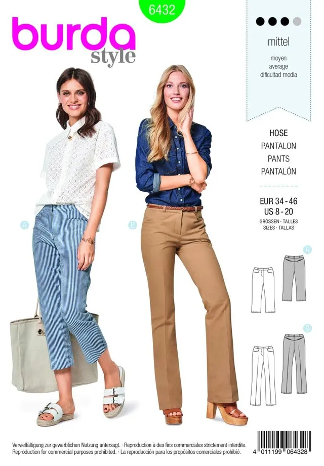 burda-style-schnittmuster-damen-b-gelfalten-hose-6432-gr-34-46-papierschnitt image 1