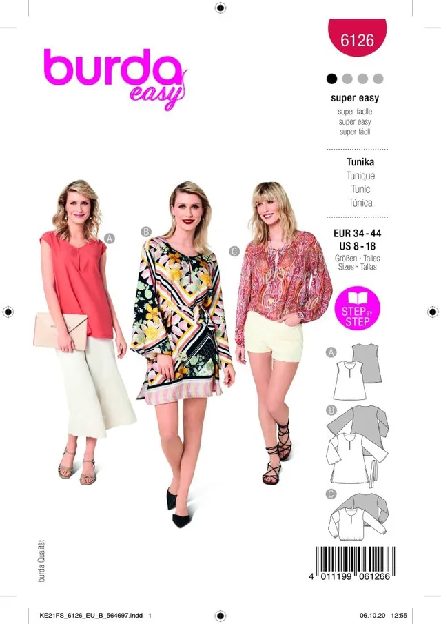 burda-easy-6126-schnittmuster-damen-tunika-kleid-gr-34-44-level-1-super-easy image 1