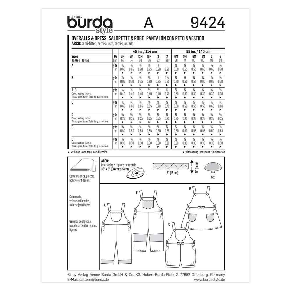 burda-style-9424-baby-latzhose-und-latzrock-gr-68-98-papierschnittmuster image 2
