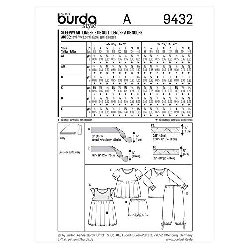 burda-style-9432-schnittmuster-nachtw-sche-nachthemd-schlafanzug-kids-gr-98-140 image 4