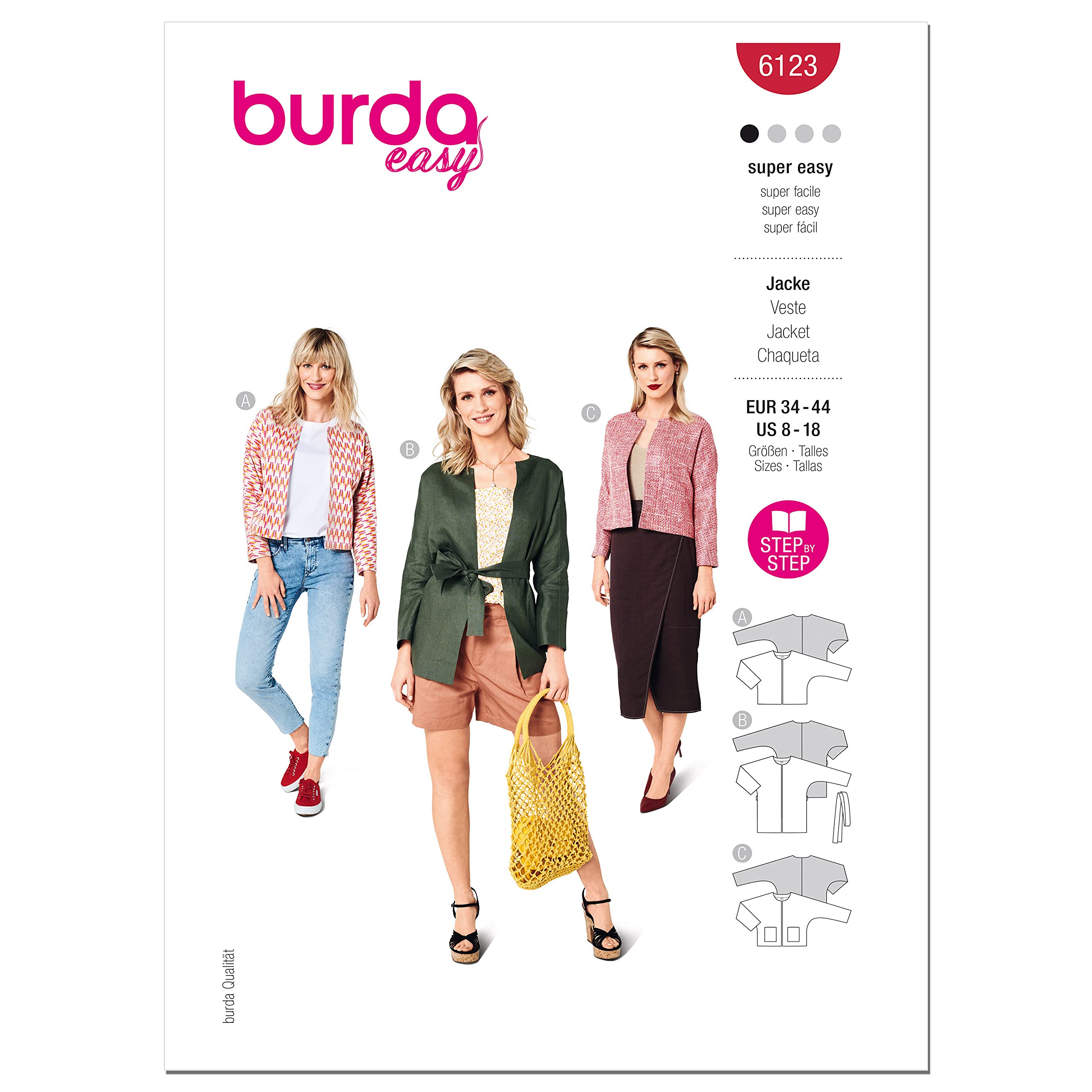 burda-style-easy-schnittmuster-damenjacke-kragenlos-gr-36-46 image 1