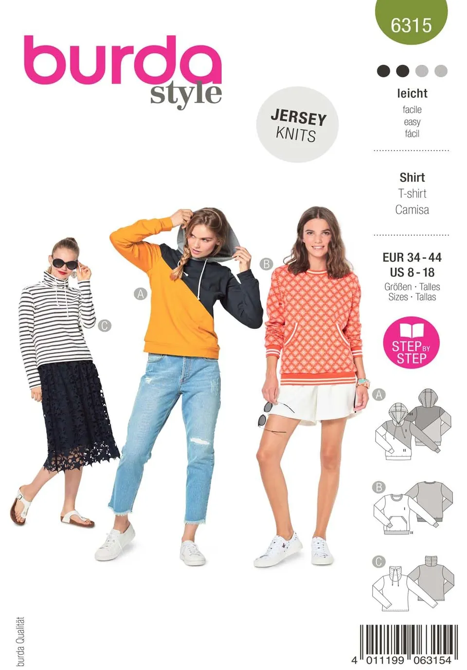 burda-style-6315-schnittmuster-kapuzenpullover-sweatshirt-und-shirt-damen-gr-34- image 1