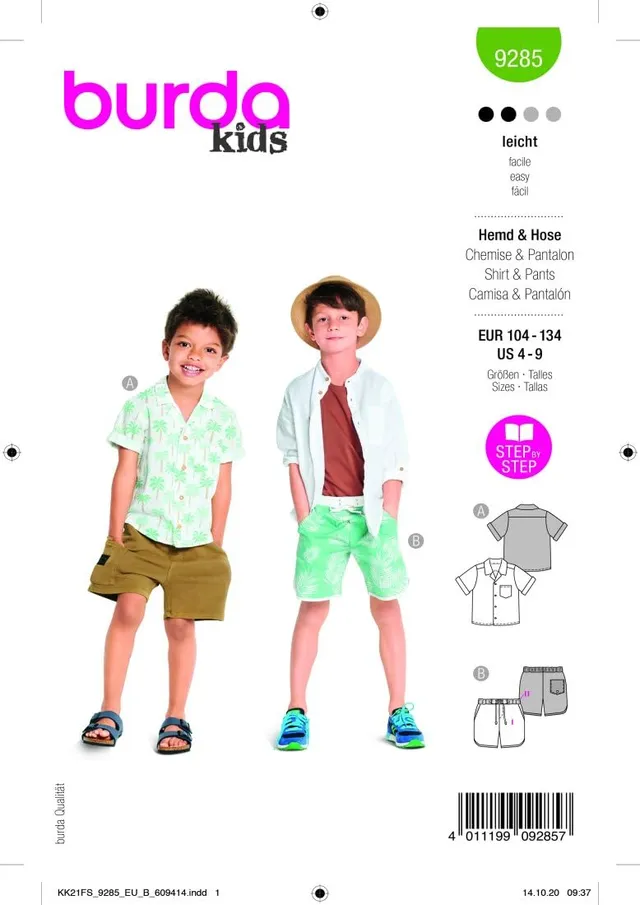burda-style-9285-schnittmuster-hemd-und-hose-kids-gr-104-134-level-2-leicht image 1