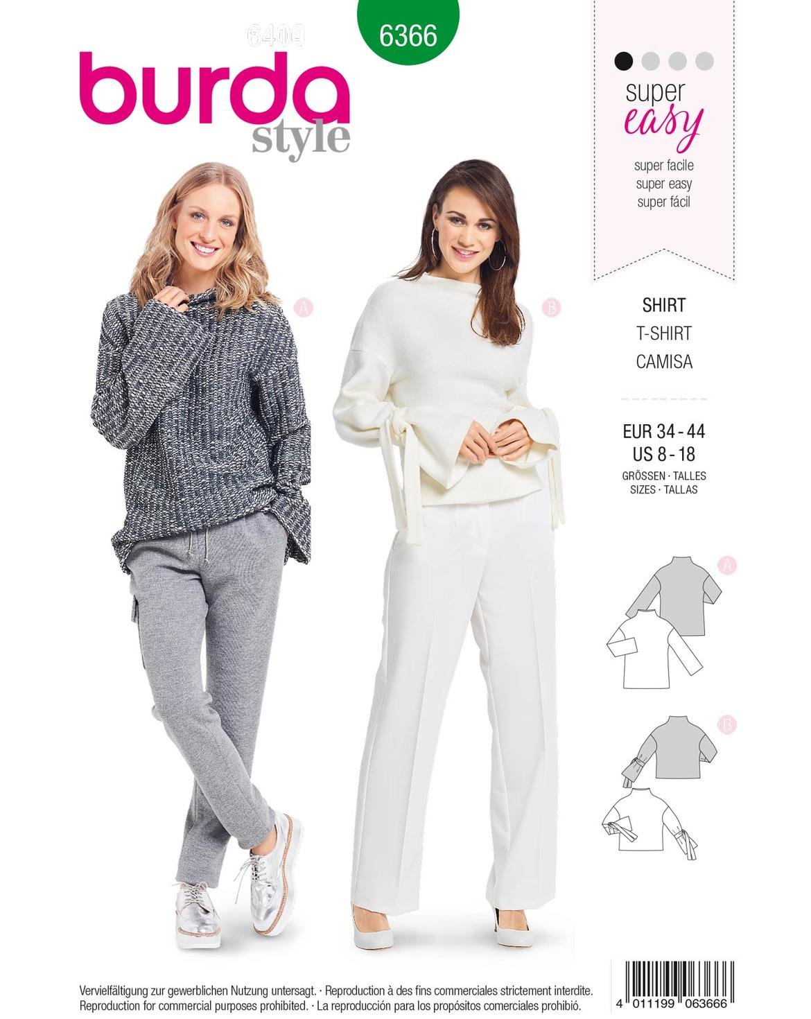 burda-style-6366-schnittmuster-damen-t-shirt-mit-stehkragen-gr-34-44 image 1