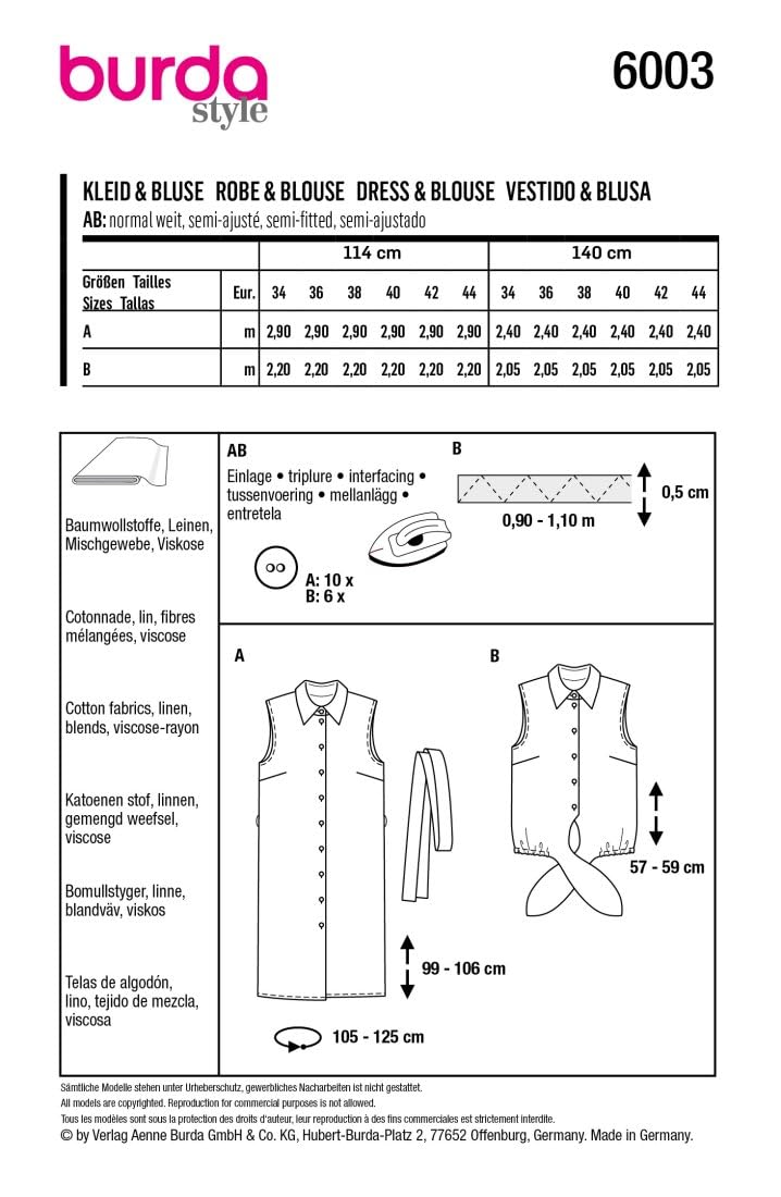 burda-style-schnittmuster-6003-blusenkleid-mit-bindeg-rtel-und-knotenbluse-34-44 image 2