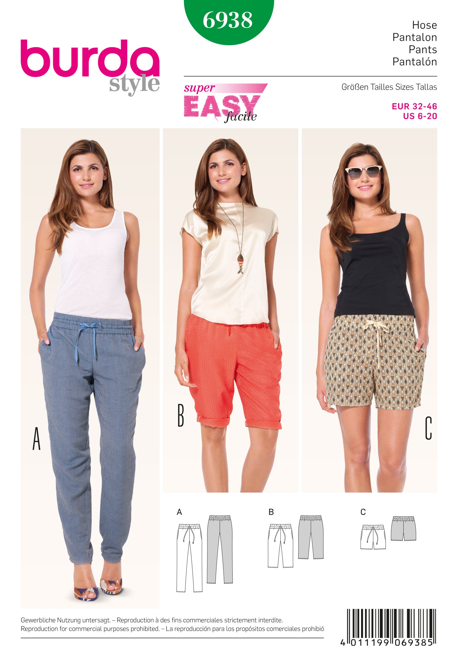 burda-style-schnittmuster-6938-hose-bermudas-shorts-damen-32-46-sehr-leicht image 2