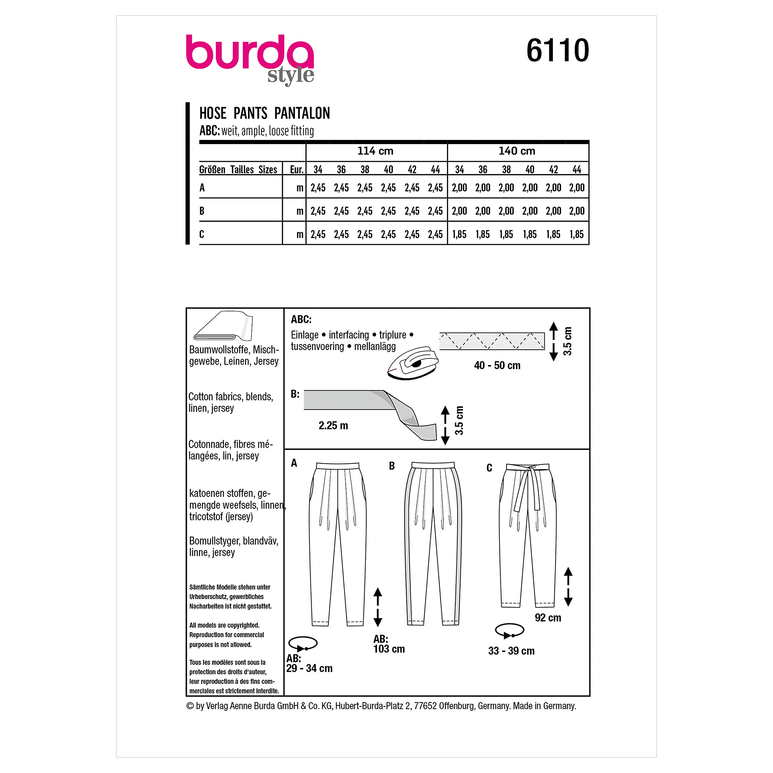 burda-style-schnittmuster-set-damen-plissee-hose-gr-34-44 image 2