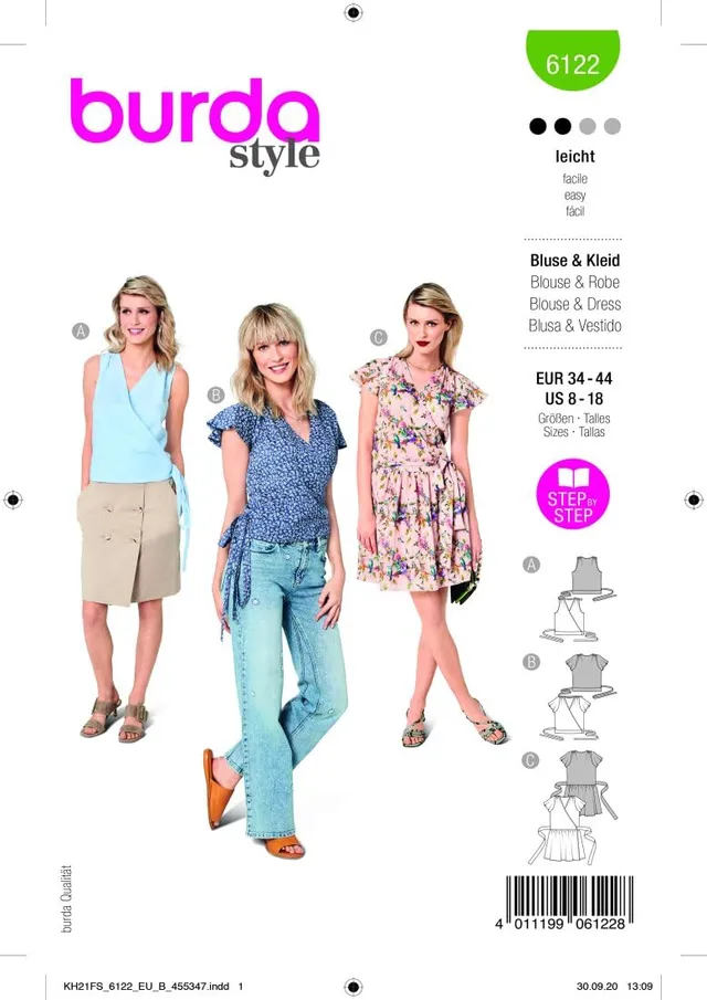 burda-style-6122-schnittmuster-bluse-und-kleid-damen-gr-34-44-level-2-leicht image 1