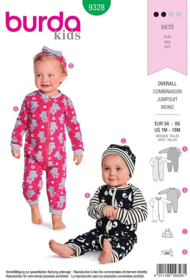 burda-9328-schnittmuster-baby-overall-m-tze-stirnband-gr-58-86-level-leicht image 1