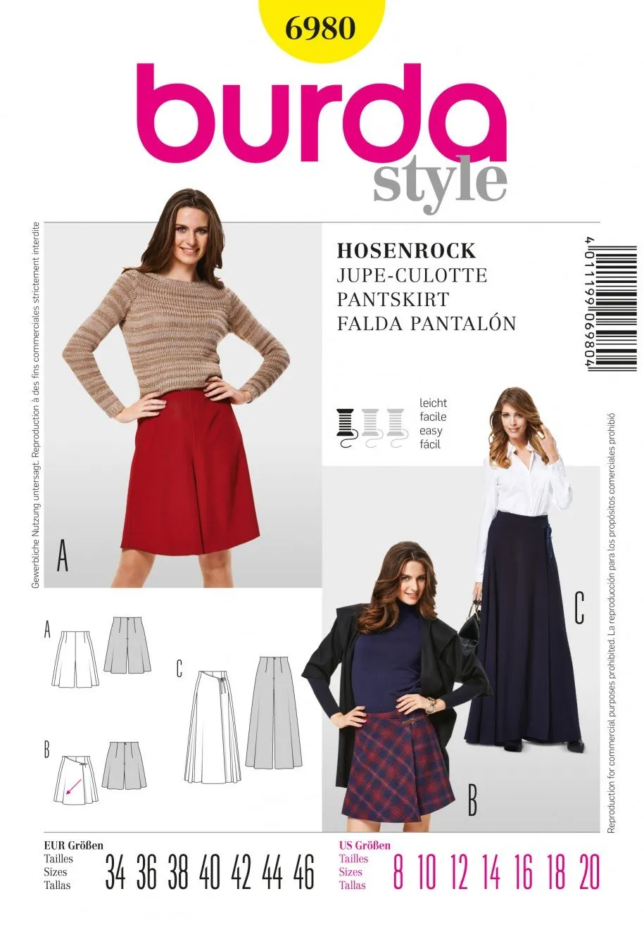 burda-style-6980-hosenrock-mit-wickeleffekt-gr-34-46-papierschnittmuster-damen image 1