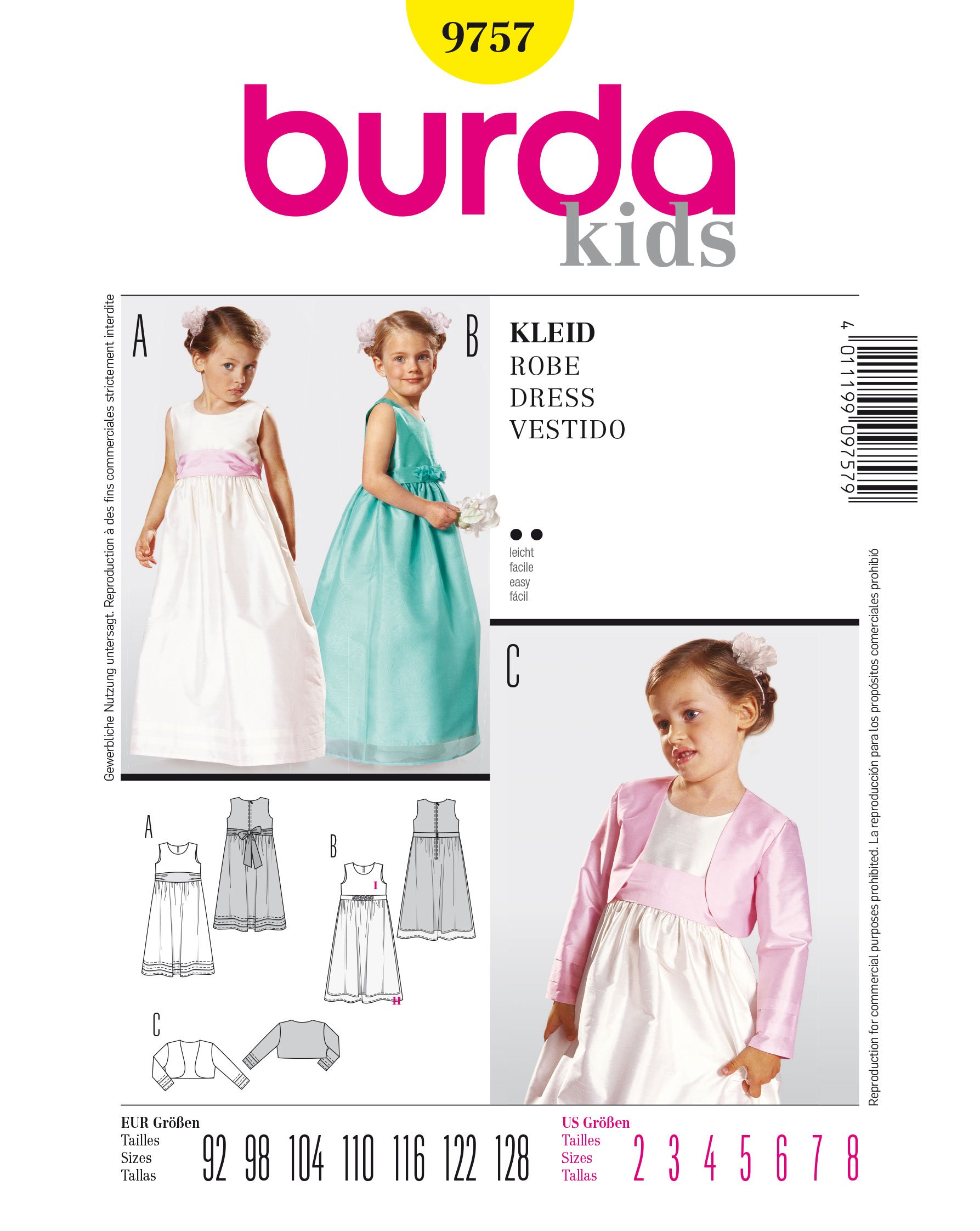 burda-style-schnittmuster-9757-m-dchen-kleid-mit-bolero-gr-92-128 image 1