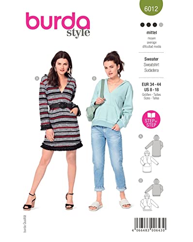 burda-style-schnittmuster-6012-sweater-und-kapuzenkleid-damen-gr-34-44 image 2